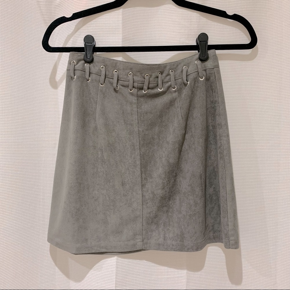 Gray Suede Mini Skirt | Indikah from LF Stores / LF SoHo